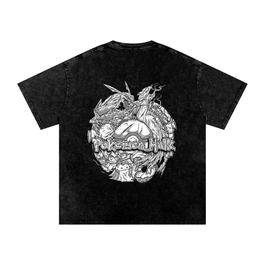 PHT Snow Washed Oversized Cotton T-Shirt B&W Logo
