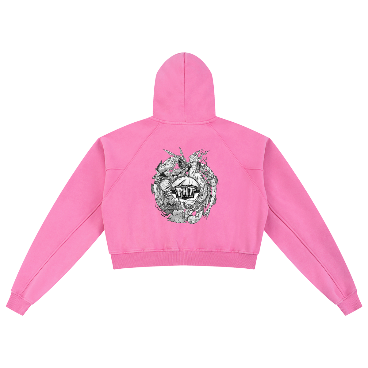 PHT Snow Washed Cropped Hoodie B&W Logo