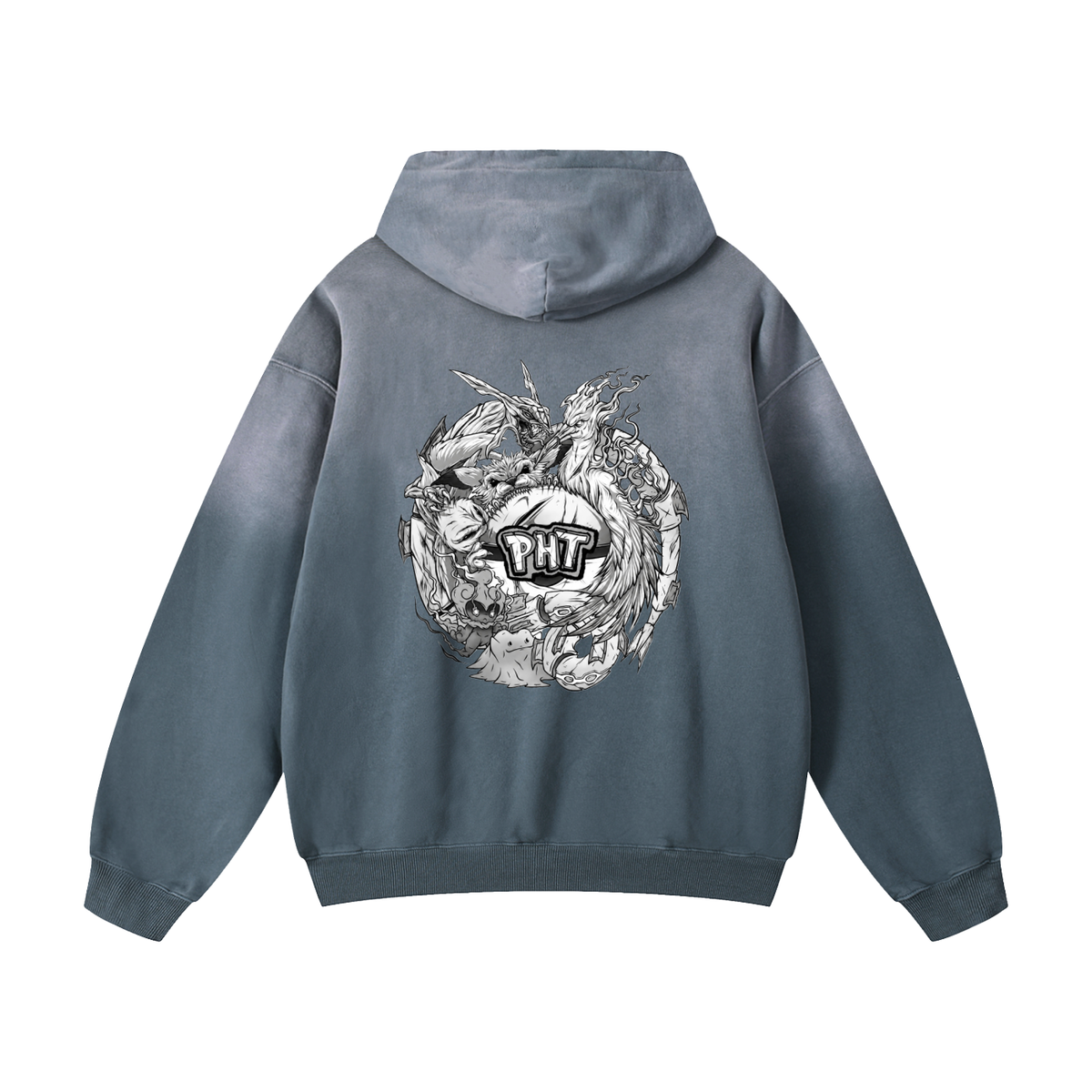 PHT Heavyweight Sunfade Oversized Hoodie B&W Logo