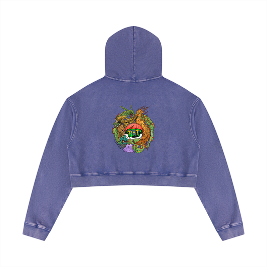 PHT Women’s Mineral Washed Crop Hoodie Colour Logo