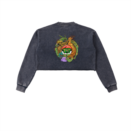 PHT Snow Washed Raw Edge Cropped Sweatshirt Colour Logo