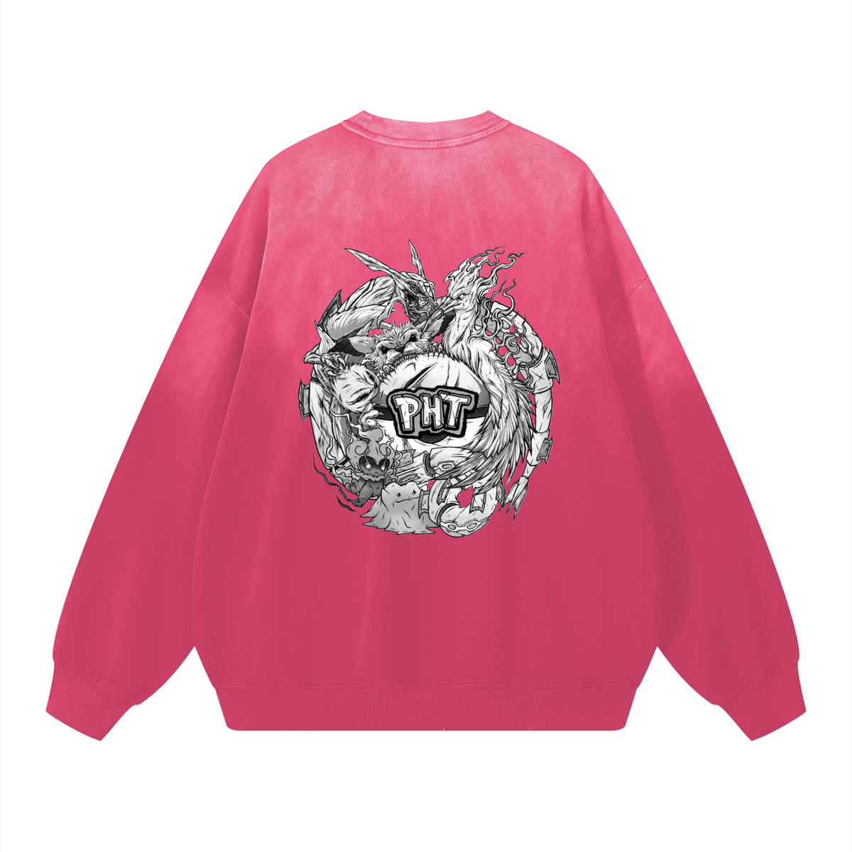 PHT  Sunfade Drop-Shoulder Cotton Sweatshirt B&W Logo