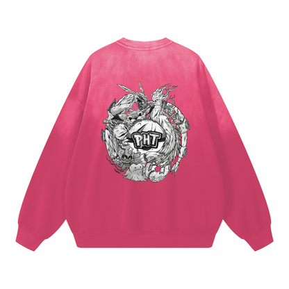 PHT  Sunfade Drop-Shoulder Cotton Sweatshirt B&W Logo