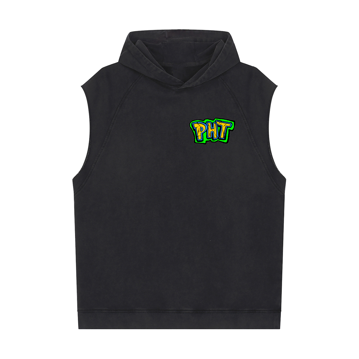 PHT Snow Washed Sleeveless Hoodie Colour logo