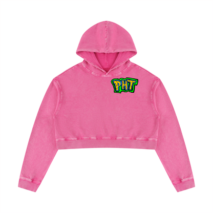 PHT Women’s Mineral Washed Crop Hoodie Colour Logo