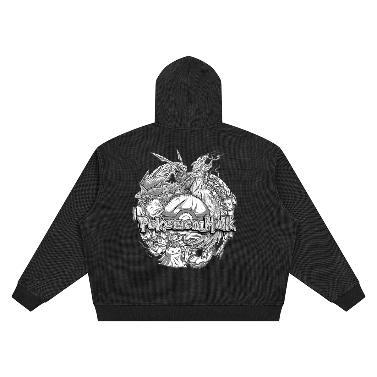 PHT Vintage Wash Waffle Boxy Hoodie B&W Logo