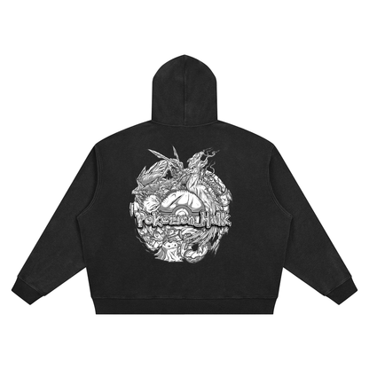 PHT Vintage Wash Waffle Boxy Hoodie B&W Logo
