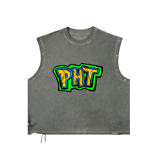 PHT  Distressed Grommet Eyelet Tank Top Colour logo