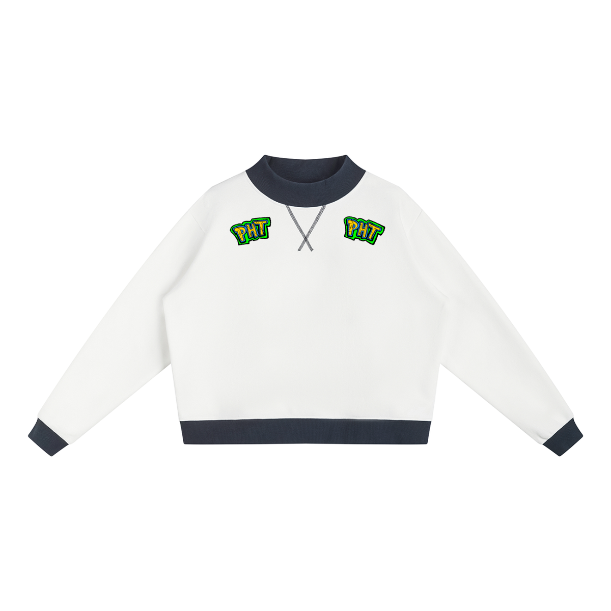 PHT Women’s Mock Neck Crewneck Sweatshirt B&W Logo