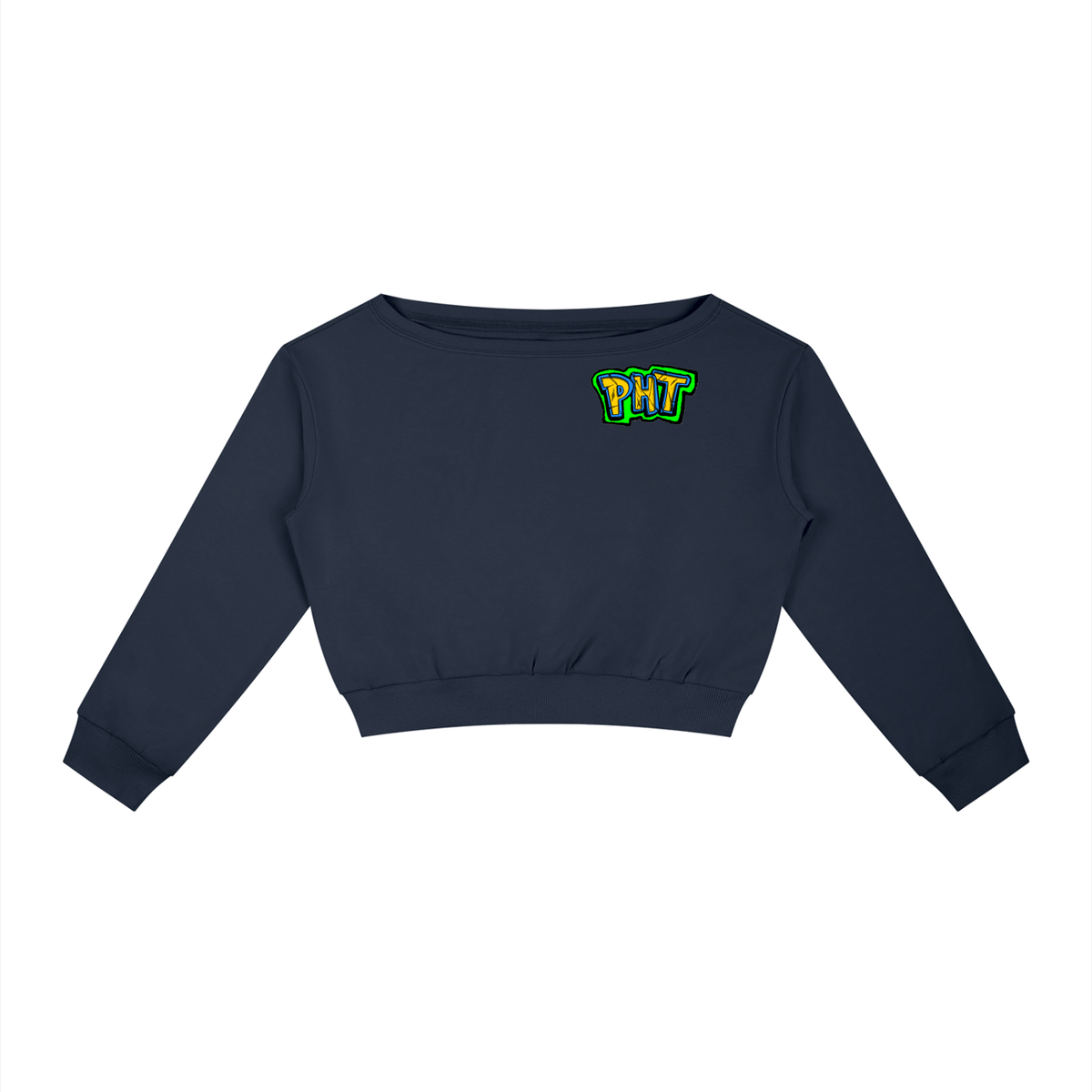 PHT Women's Off-Shoulder Sweatshirt B&W Logo