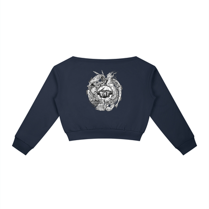 PHT Women's Off-Shoulder Sweatshirt B&W Logo