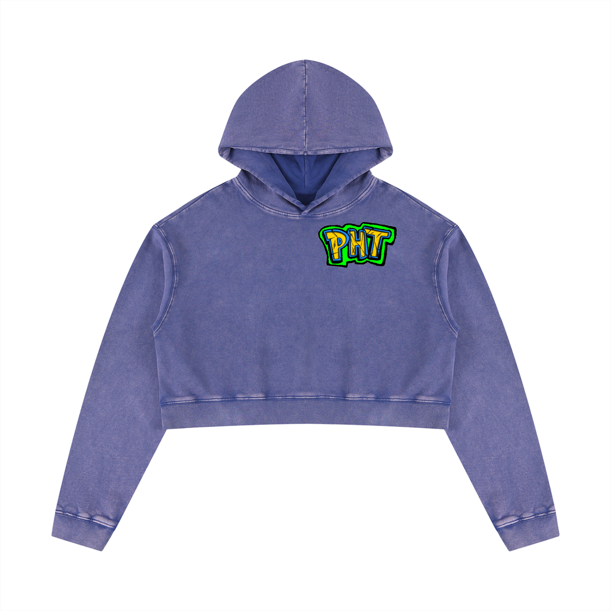 PHT Women’s Mineral Washed Crop Hoodie Colour Logo