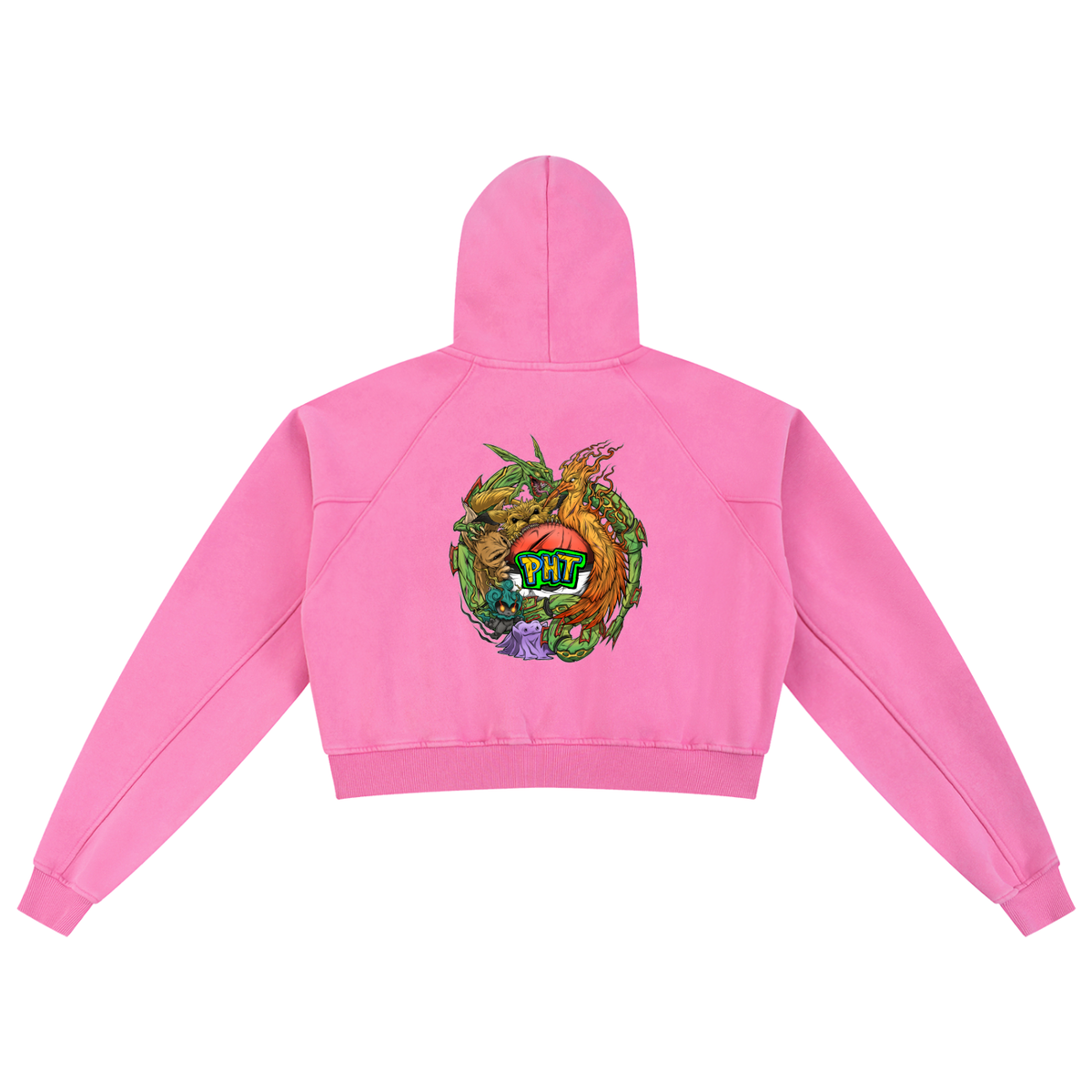 PHT Snow Washed Cropped Hoodie Colour Logo