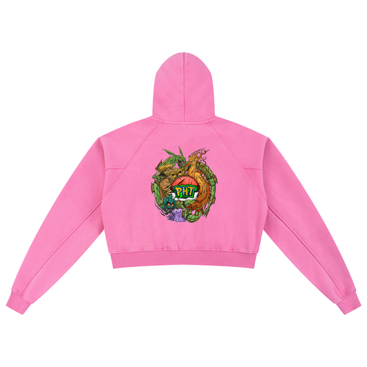 PHT Snow Washed Cropped Hoodie Colour Logo