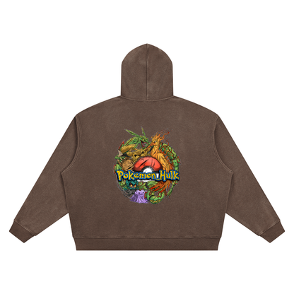 PHT  Vintage Wash Waffle Boxy Hoodie Colour Logo