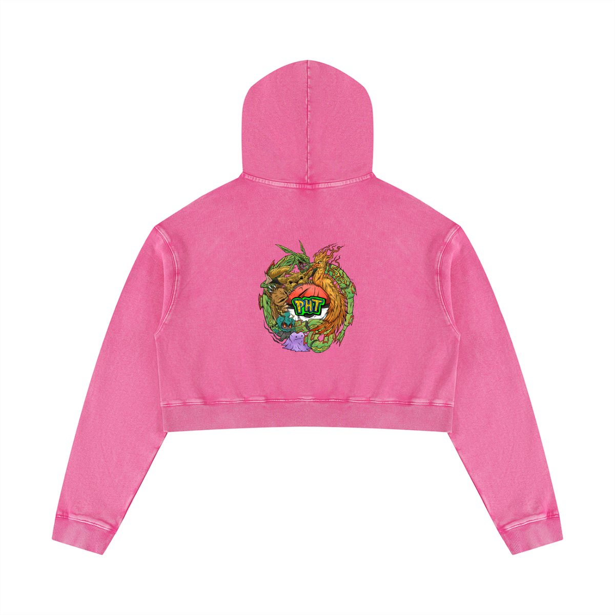 PHT Women’s Mineral Washed Crop Hoodie Colour Logo