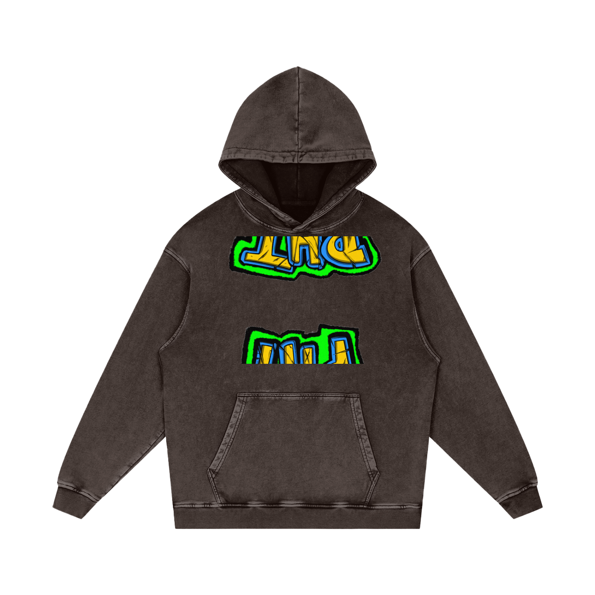 PHT Snow Washed Loose Cotton Hoodie B&W Logo