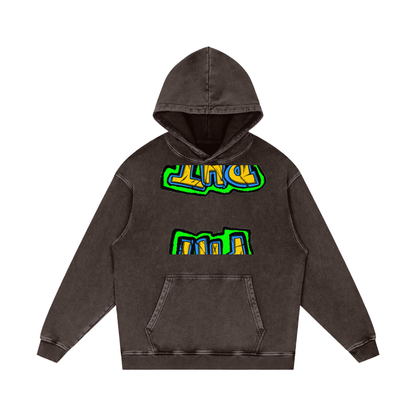 PHT Snow Washed Loose Cotton Hoodie B&W Logo