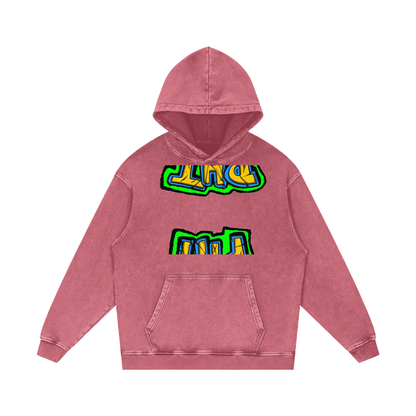 PHT Snow Washed Loose Cotton Hoodie B&W Logo
