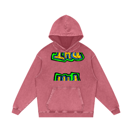 PHT Snow Washed Loose Cotton Hoodie B&W Logo
