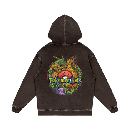 PHT Snow Washed Loose Cotton Hoodie Colour Logo