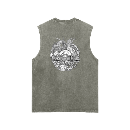PHT  Snow Washed Frayed Hem Tank Top B&W Logo