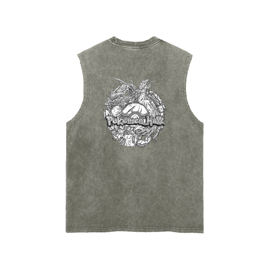 PHT  Snow Washed Frayed Hem Tank Top B&W Logo