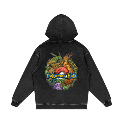 PHT Snow Washed Loose Cotton Hoodie Colour Logo
