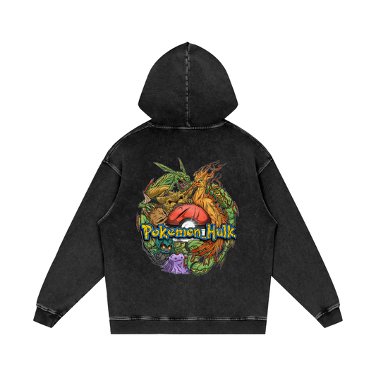 PHT Snow Washed Loose Cotton Hoodie Colour Logo