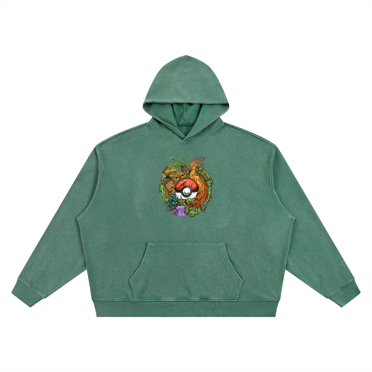 PHT Vintage Wash Waffle Boxy Hoodie B&W Logo