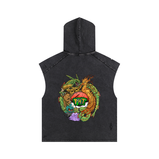 PHT Snow Washed Boxy Hooded Tank Top Colour logo