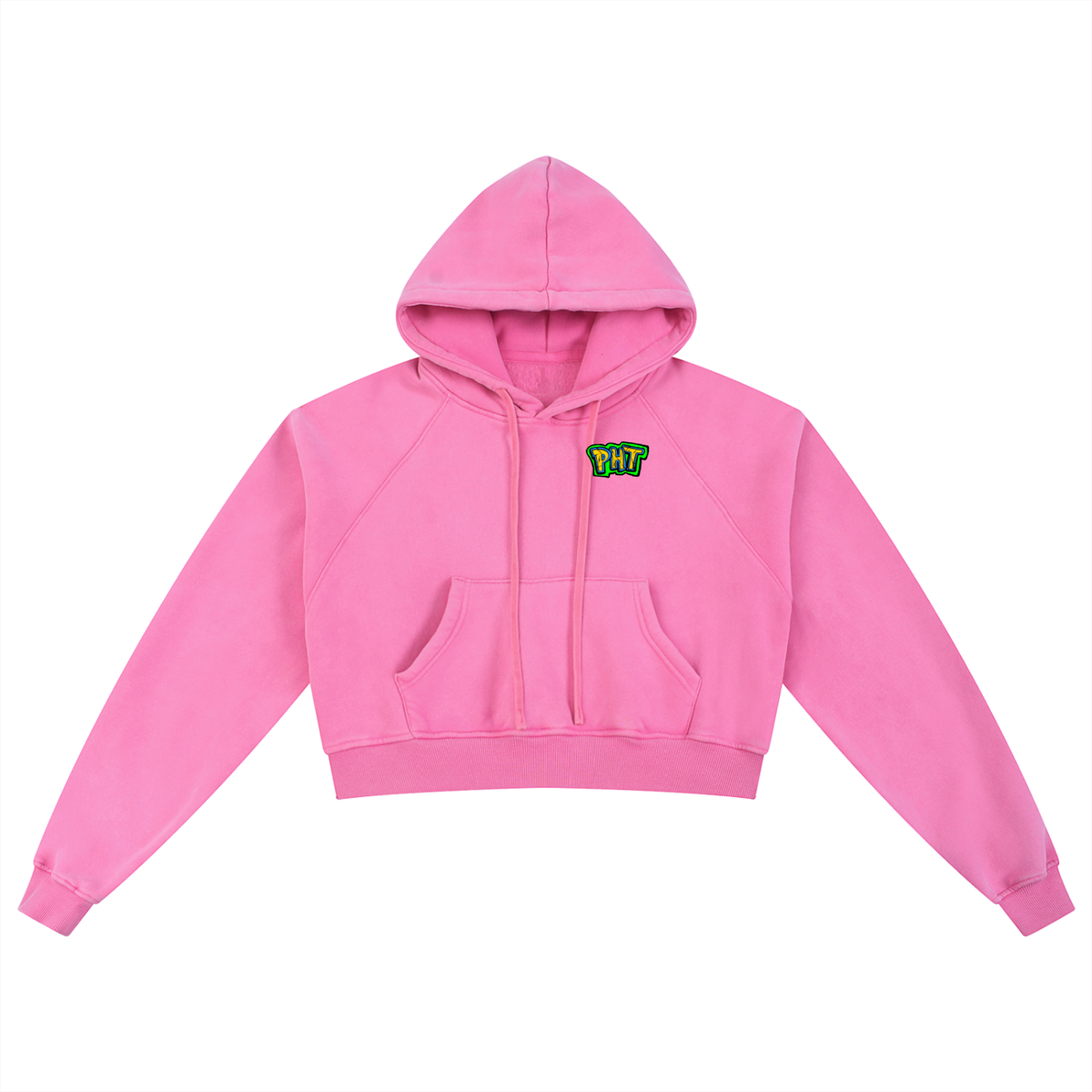 PHT Snow Washed Cropped Hoodie B&W Logo