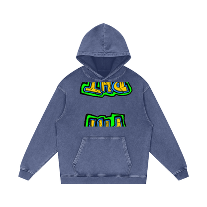 PHT Snow Washed Loose Cotton Hoodie B&W Logo