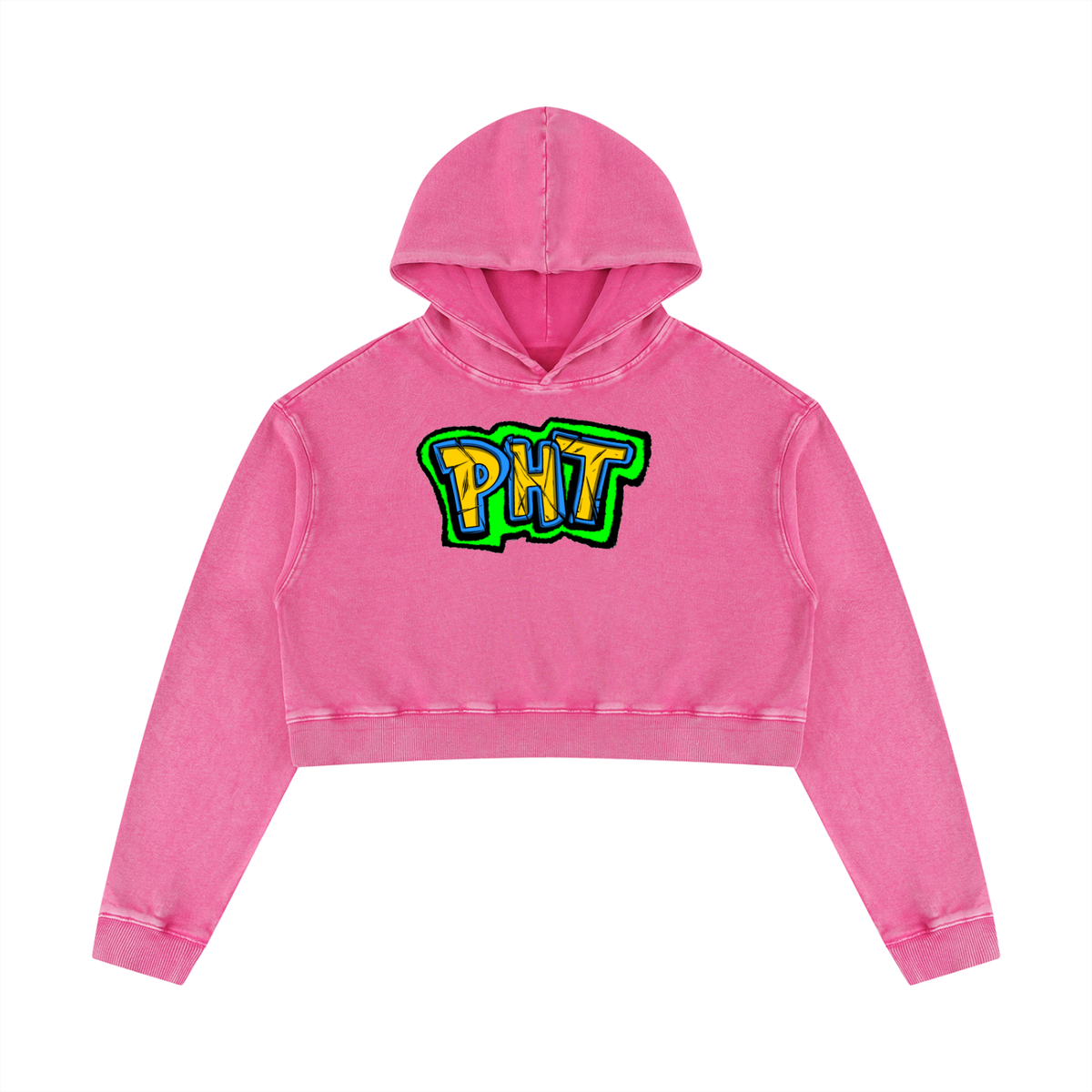 PHT Women’s Mineral Washed Crop Hoodie Colour Logo