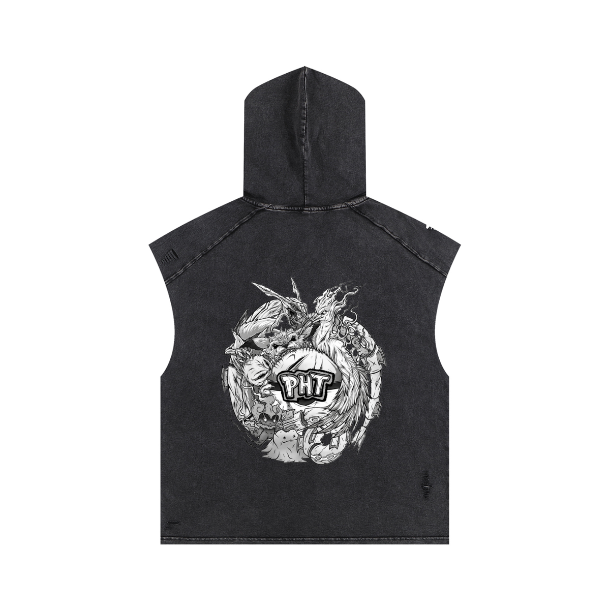 PHT  Snow Washed Boxy Hooded Tank Top B&W Logo