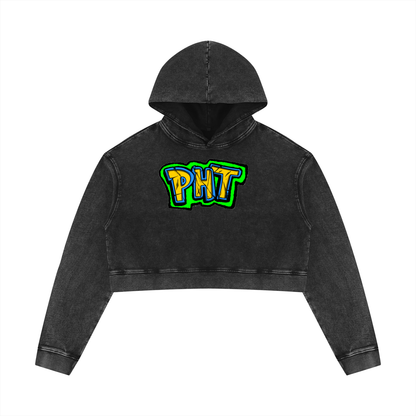 PHT Women’s Mineral Washed Crop Hoodie Colour Logo