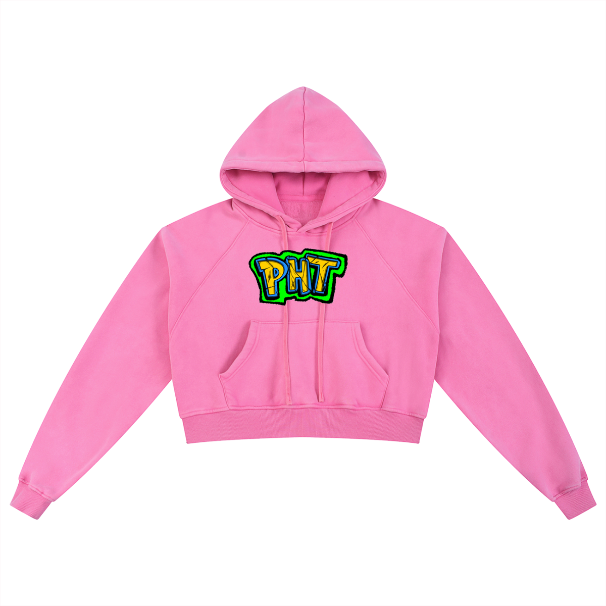 PHT Snow Washed Cropped Hoodie Colour Logo