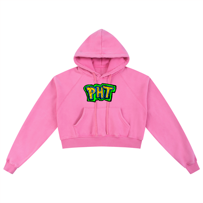 PHT Snow Washed Cropped Hoodie Colour Logo