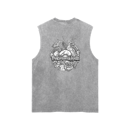 PHT  Snow Washed Frayed Hem Tank Top B&W Logo
