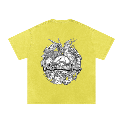 PHT Snow Washed Oversized Cotton T-Shirt B&W Logo