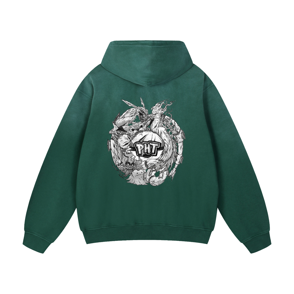 PHT Heavyweight Sunfade Oversized Hoodie B&W Logo