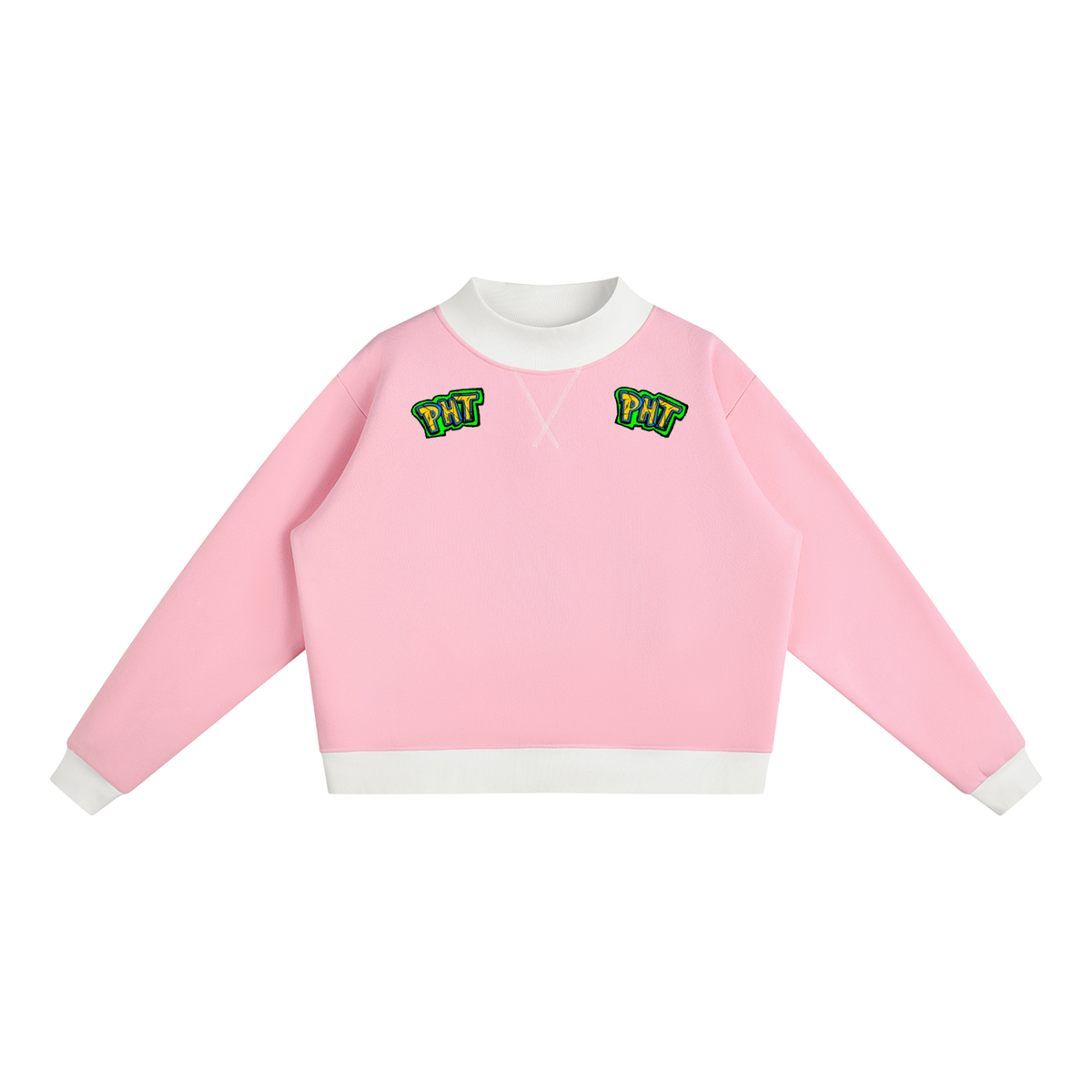 PHT Women’s Mock Neck Crewneck Sweatshirt B&W Logo