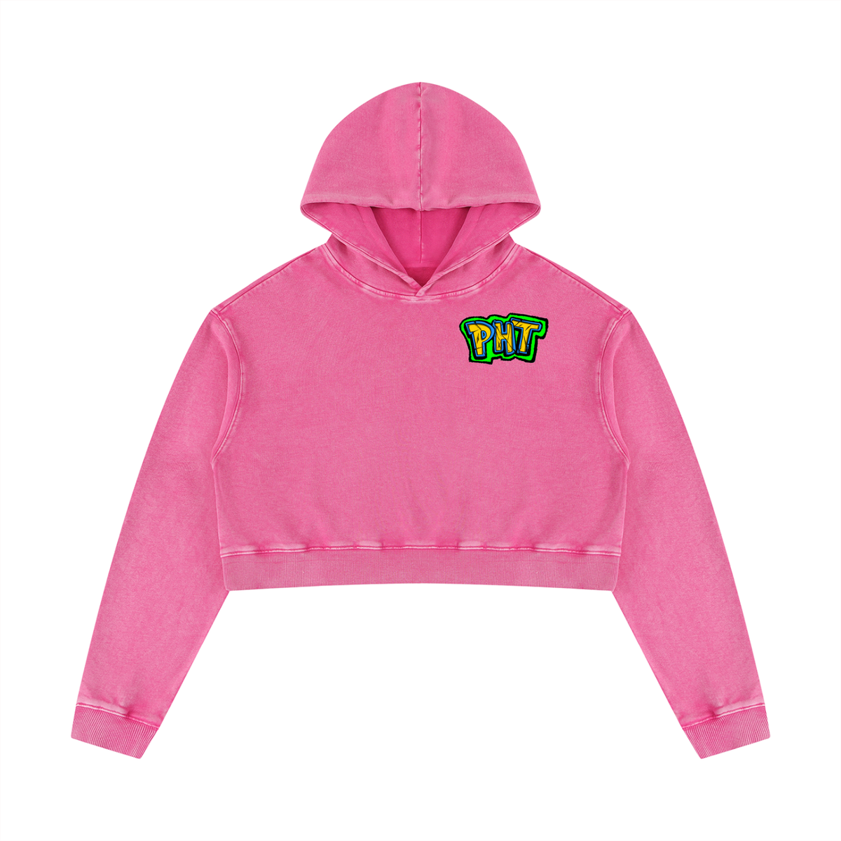 PHT Women’s Mineral Washed Crop Hoodie B&W Logo