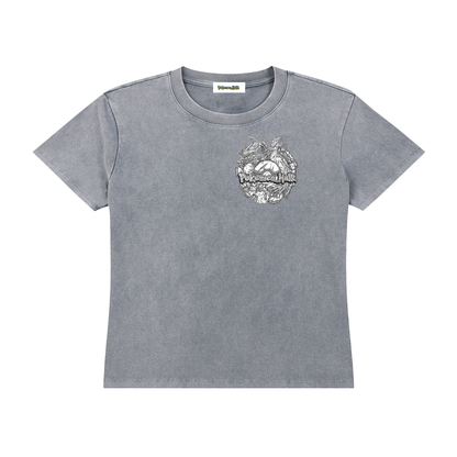 PHT Woman's Vintage Wash Drop Shoulder T-shirt Front  B&W Logo