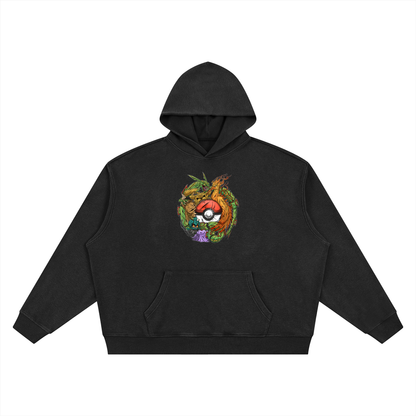 PHT Vintage Wash Waffle Boxy Hoodie B&W Logo