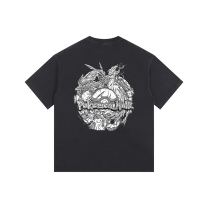 PHT Vintage Washed Oversized Cotton T-Shirt B&W Logo