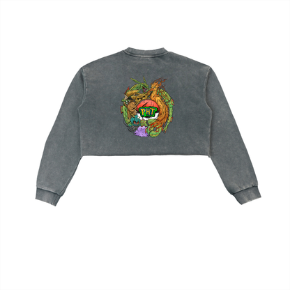 PHT Snow Washed Raw Edge Cropped Sweatshirt Colour Logo