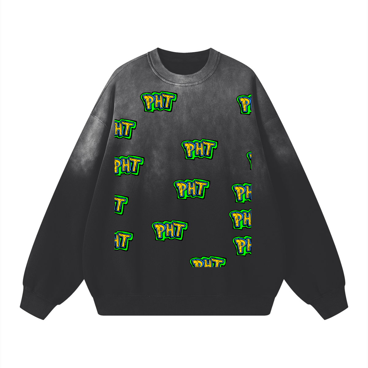 PHT  Sunfade Drop-Shoulder Cotton Sweatshirt B&W Logo