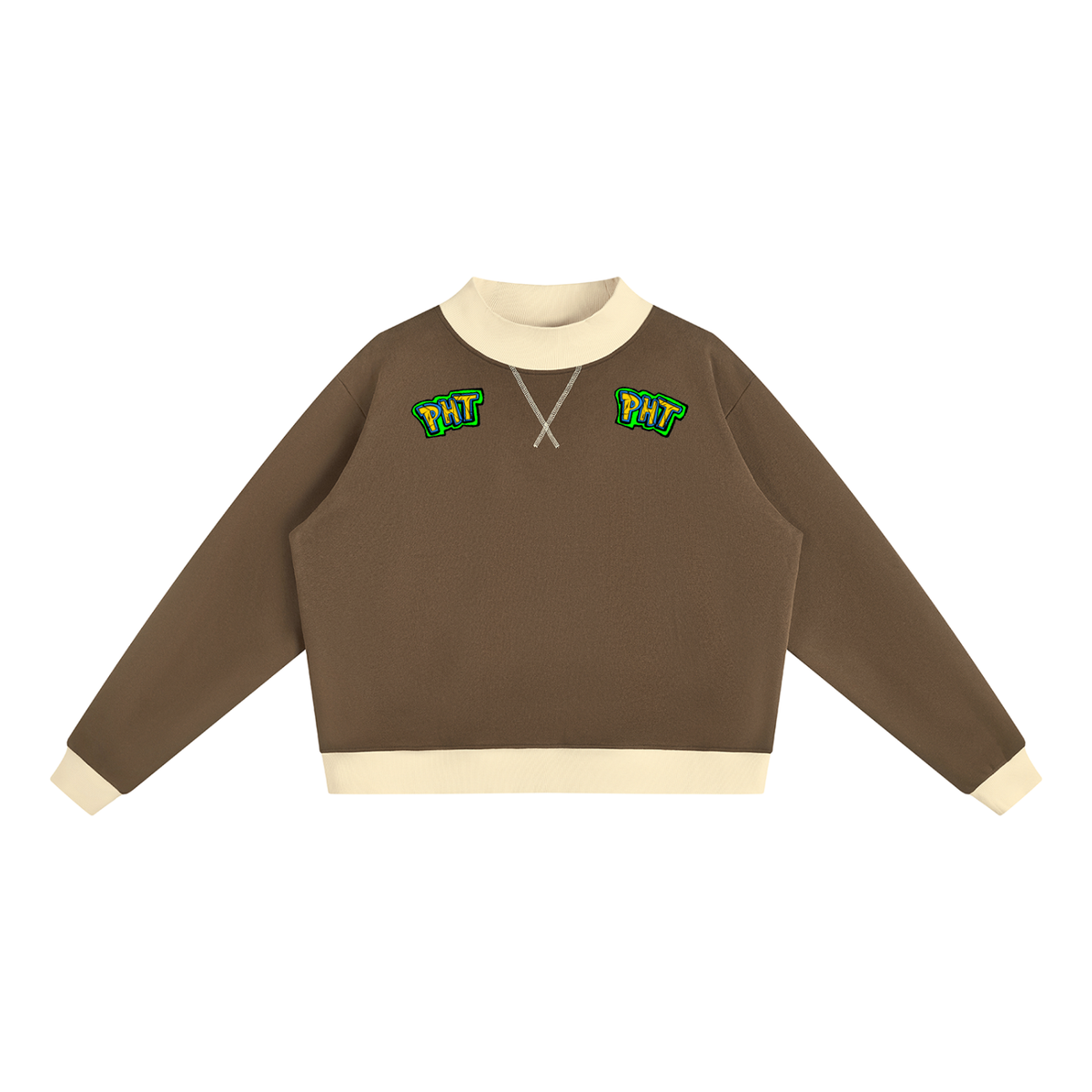 PHT Women’s Mock Neck Crewneck Sweatshirt B&W Logo