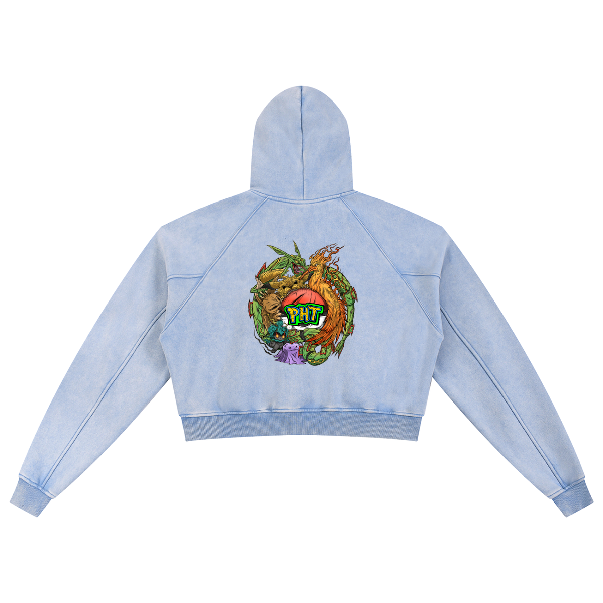 PHT Snow Washed Cropped Hoodie Colour Logo